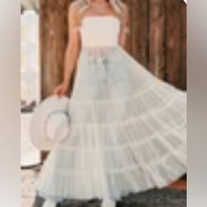 White Ruffle Strapless Maxi Dress